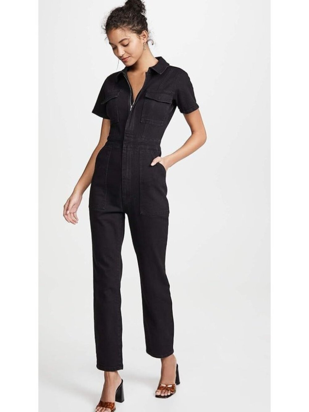 GOOD AMERICAN Black Utility Denim Jumpsuit Size Large NEW NWOT